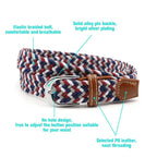 Stretch Braided Belt, 100cm, PU Leather and Alloy Buckle