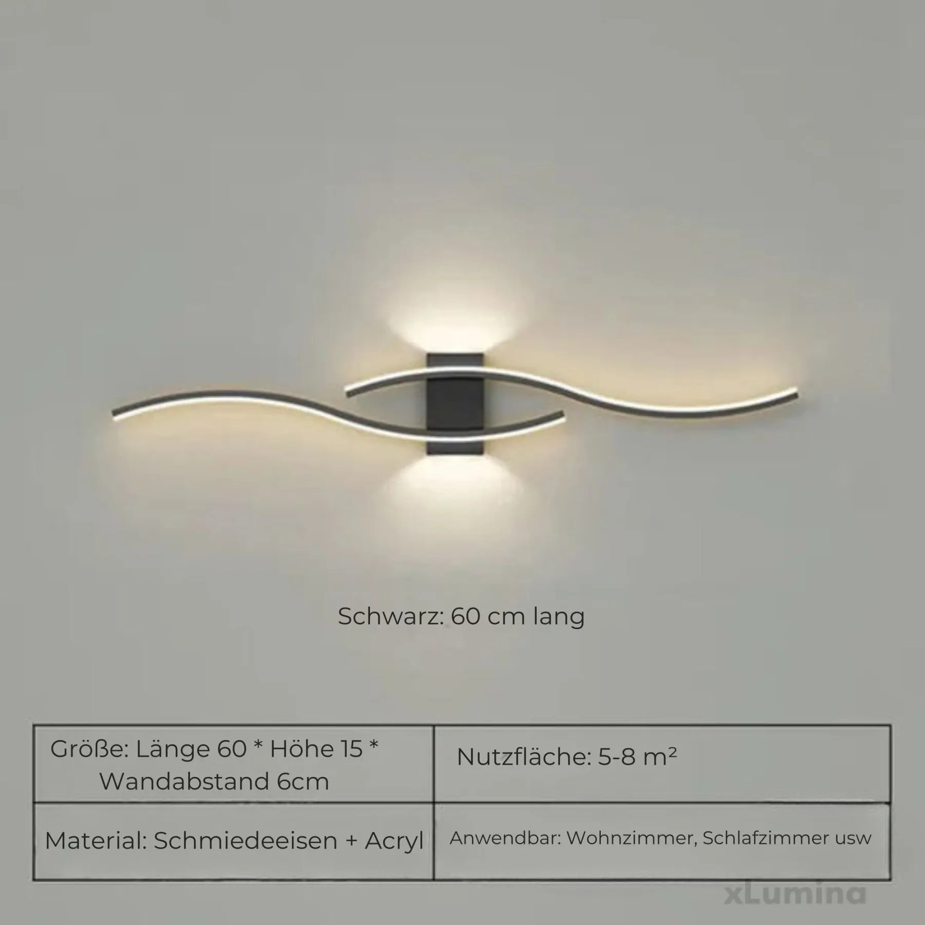 Long Wall-Mounted LED Light Band - Warm White 3000k, 12W, Wrought Iron, view 2