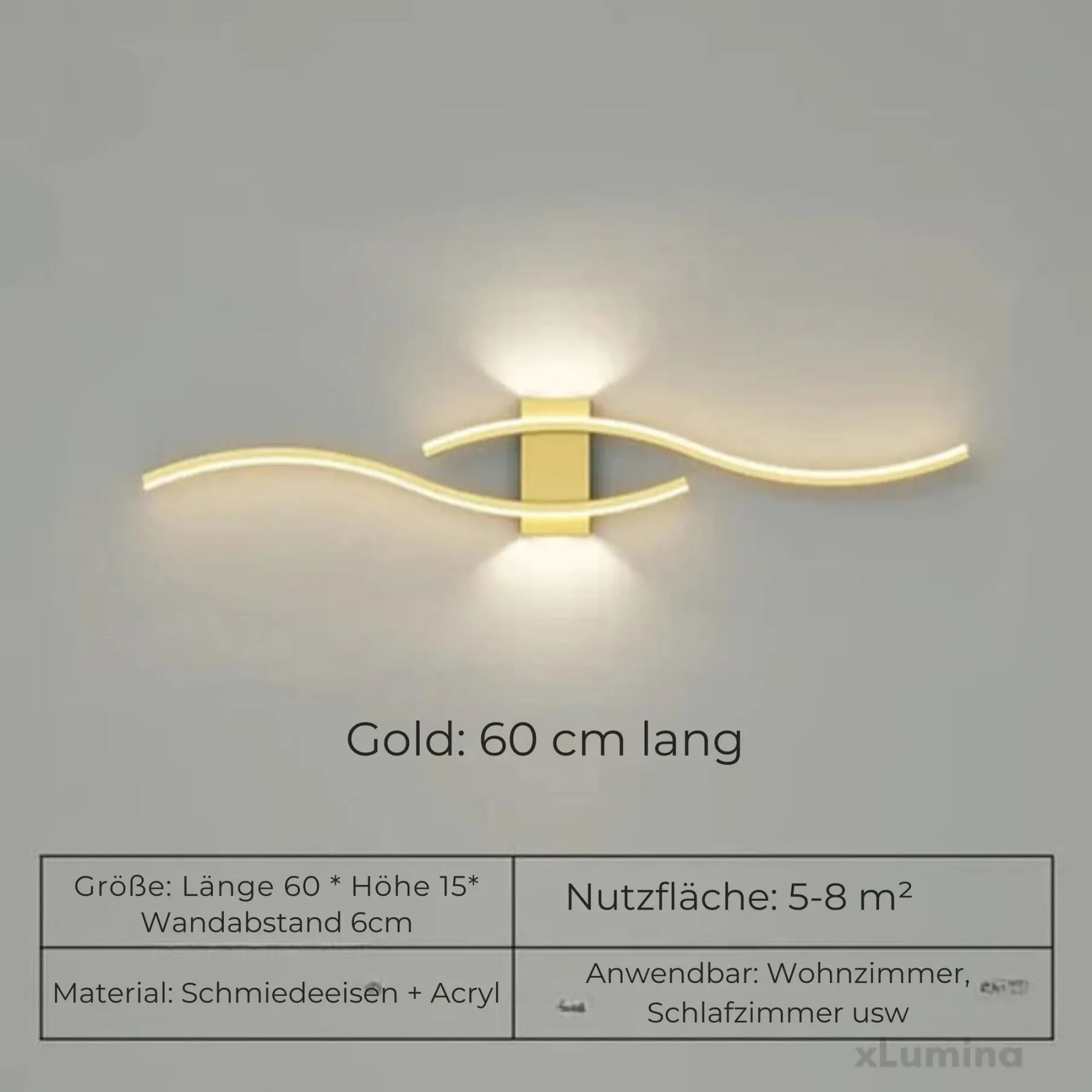 Long Wall-Mounted LED Light Band - Warm White 3000k, 12W, Wrought Iron