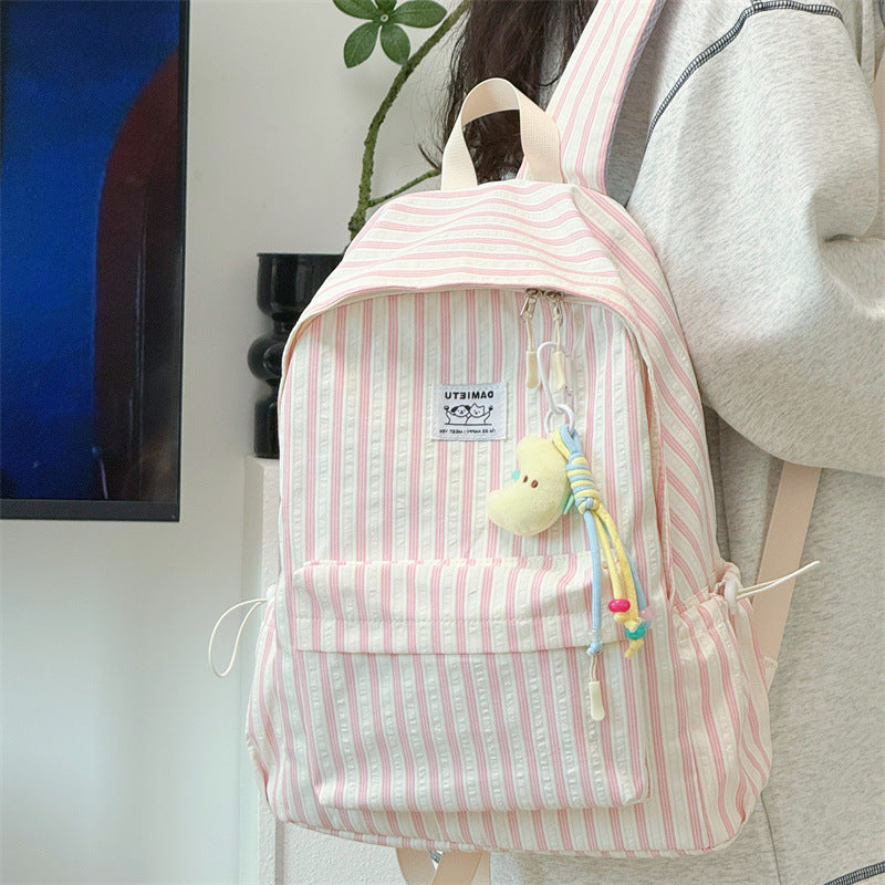 Striped Casual Backpack with Adjustable Padded Straps