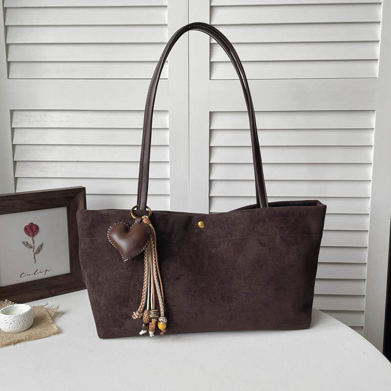 Suede Shoulder Tote Bag with Long Straps