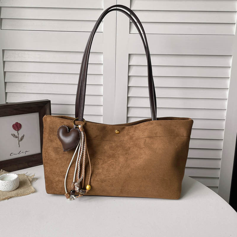 Suede Shoulder Tote Bag with Long Straps