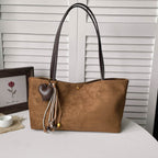 Suede Shoulder Tote Bag with Long Straps