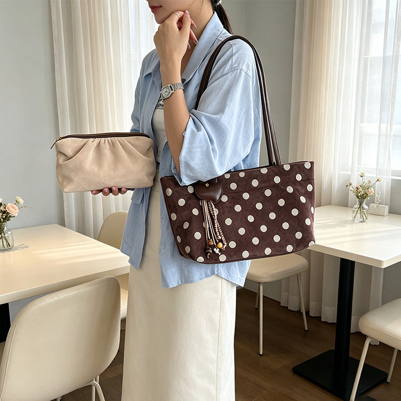 Suede Shoulder Tote Bag with Long Straps