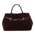 Suede Tote Bag with Leather Belt Accent and Brown Leather Handles