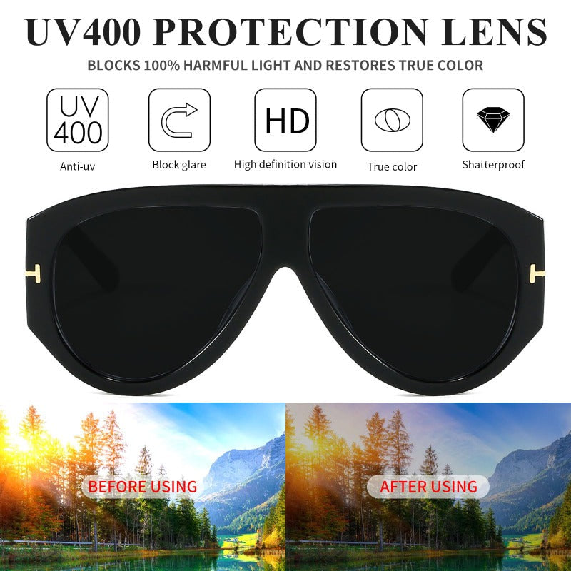 Oversized UV400 Aviator Sunglasses for Women - AC Plastic Frame, PC Lenses, view 3