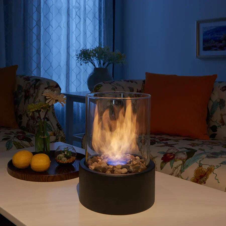Tabletop Ethanol Fire Pit Burner with Glass Cylinder, 22 cm