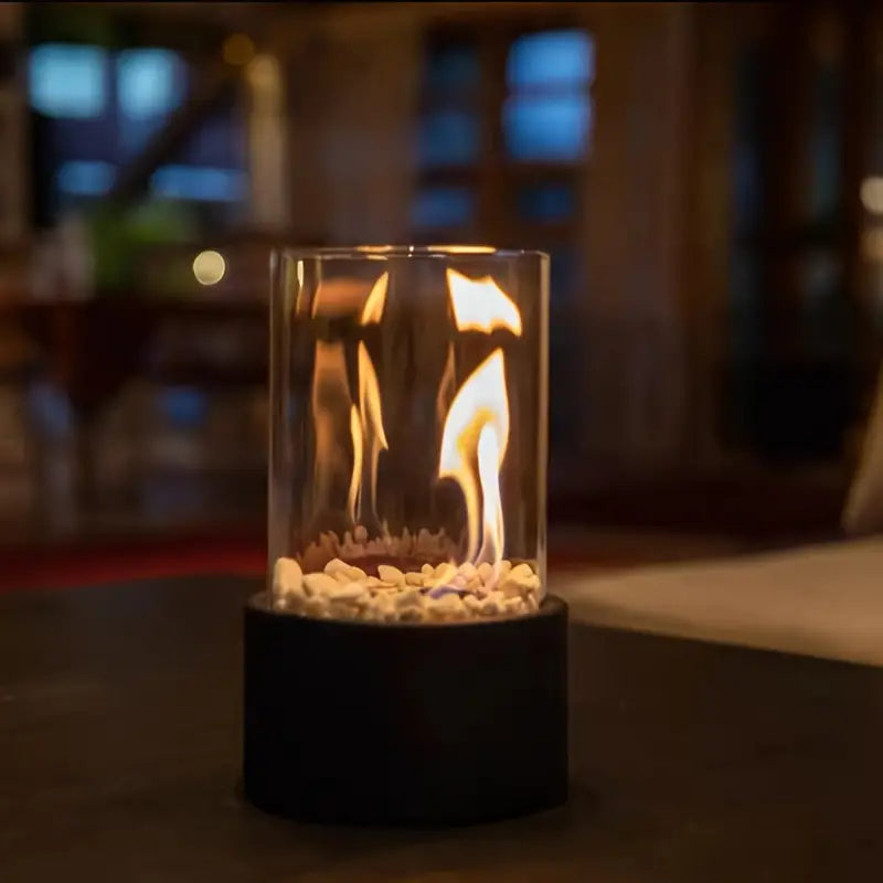 Tabletop Ethanol Fire Pit Burner with Glass Cylinder, 22 cm