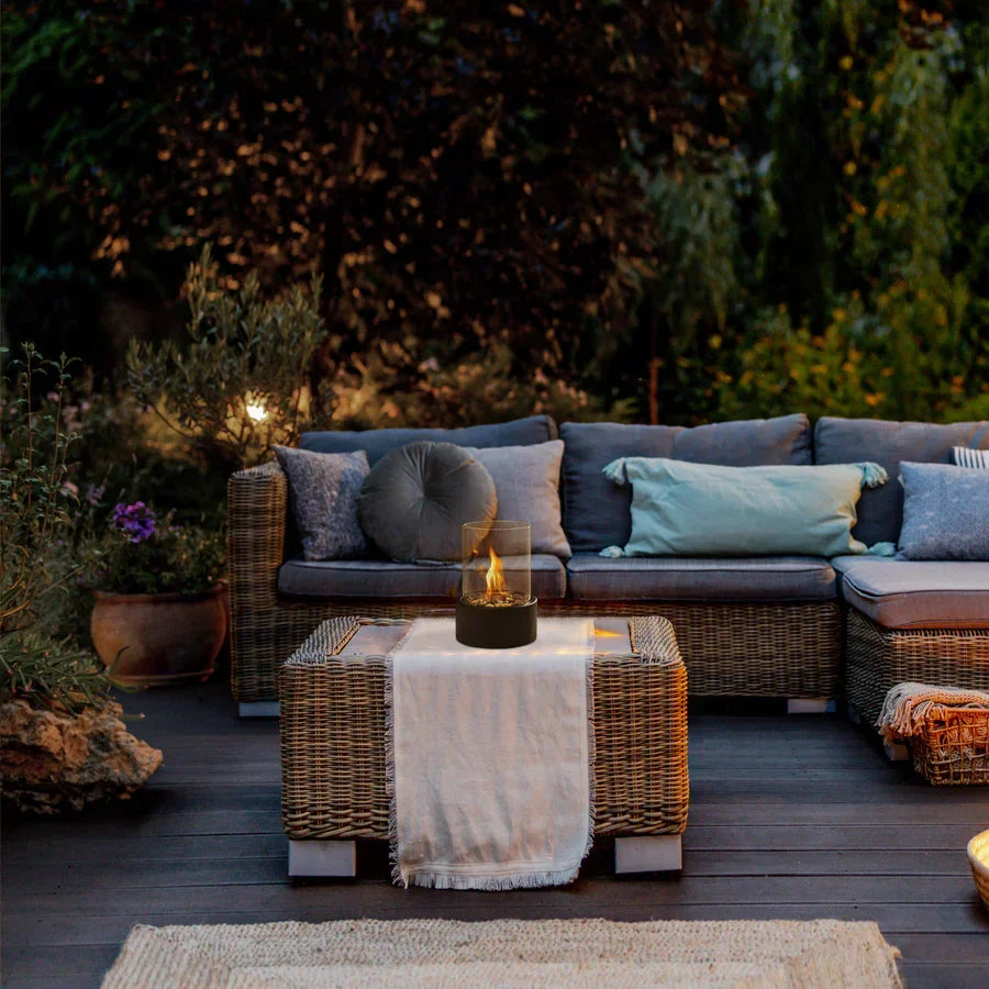 Tabletop Ethanol Fire Pit Burner with Glass Cylinder, 22 cm