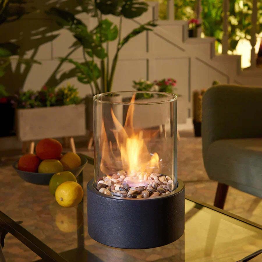 Tabletop Ethanol Fire Pit Burner with Glass Cylinder, 22 cm