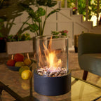 Tabletop Ethanol Fire Pit Burner with Glass Cylinder, 22 cm