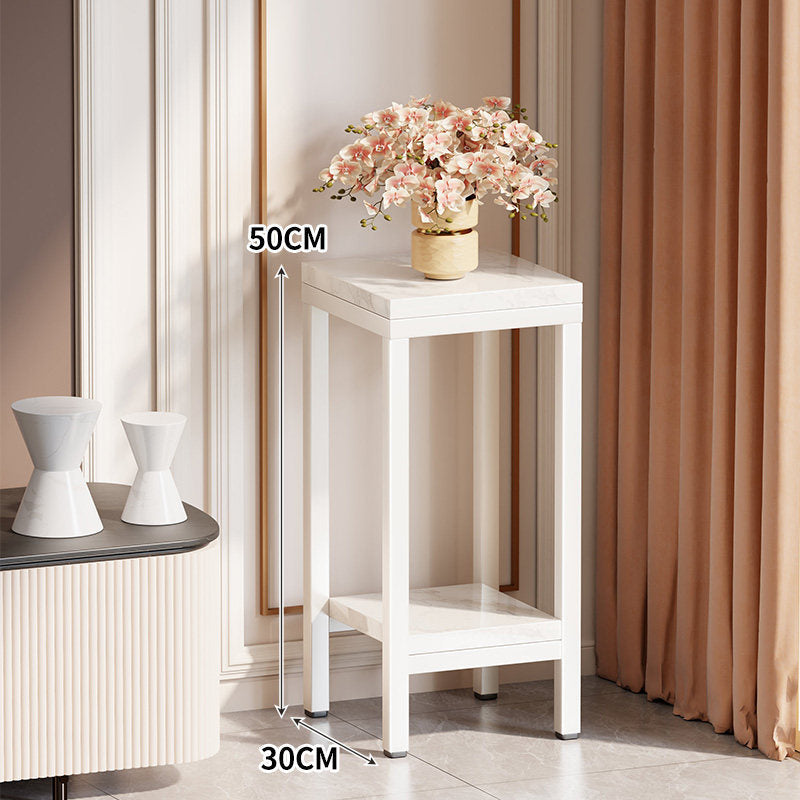 Tall Narrow Marble-Effect Plant Stand Side Table with Lower Shelf