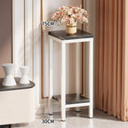 Tall Narrow Marble-Effect Plant Stand Side Table with Lower Shelf
