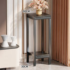 Tall Narrow Marble-Effect Plant Stand Side Table with Lower Shelf
