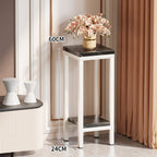 Tall Narrow Marble-Effect Plant Stand Side Table with Lower Shelf