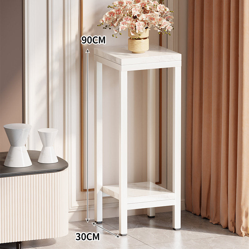 Tall Narrow Marble-Effect Plant Stand Side Table with Lower Shelf