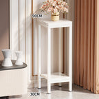 Tall Narrow Marble-Effect Plant Stand Side Table with Lower Shelf