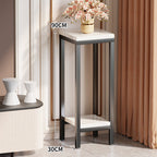 Tall Narrow Marble-Effect Plant Stand Side Table with Lower Shelf