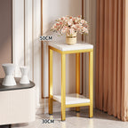 Tall Narrow Marble-Effect Plant Stand Side Table with Lower Shelf