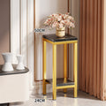 Tall Narrow Marble-Effect Plant Stand Side Table with Lower Shelf