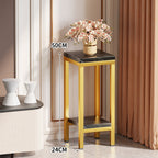Tall Narrow Marble-Effect Plant Stand Side Table with Lower Shelf