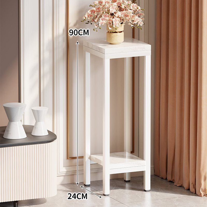 Tall Narrow Marble-Effect Plant Stand Side Table with Lower Shelf
