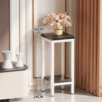 Tall Narrow Marble-Effect Plant Stand Side Table with Lower Shelf