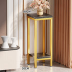 Tall Narrow Marble-Effect Plant Stand Side Table with Lower Shelf