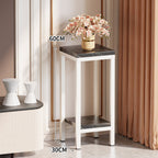 Tall Narrow Marble-Effect Plant Stand Side Table with Lower Shelf