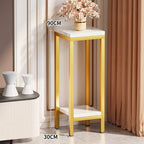 Tall Narrow Marble-Effect Plant Stand Side Table with Lower Shelf