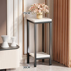 Tall Narrow Marble-Effect Plant Stand Side Table with Lower Shelf