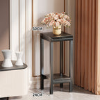 Tall Narrow Marble-Effect Plant Stand Side Table with Lower Shelf