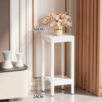 Tall Narrow Marble-Effect Plant Stand Side Table with Lower Shelf