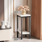 Tall Narrow Marble-Effect Plant Stand Side Table with Lower Shelf
