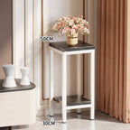 Tall Narrow Marble-Effect Plant Stand Side Table with Lower Shelf