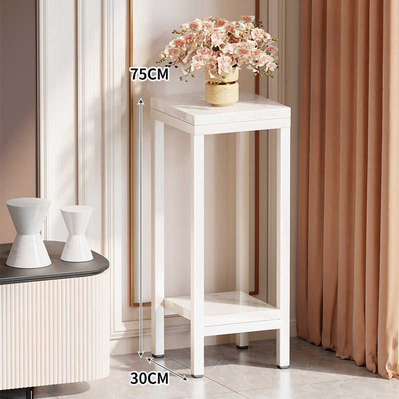 Tall Narrow Marble-Effect Plant Stand Side Table with Lower Shelf