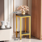 Tall Narrow Marble-Effect Plant Stand Side Table with Lower Shelf