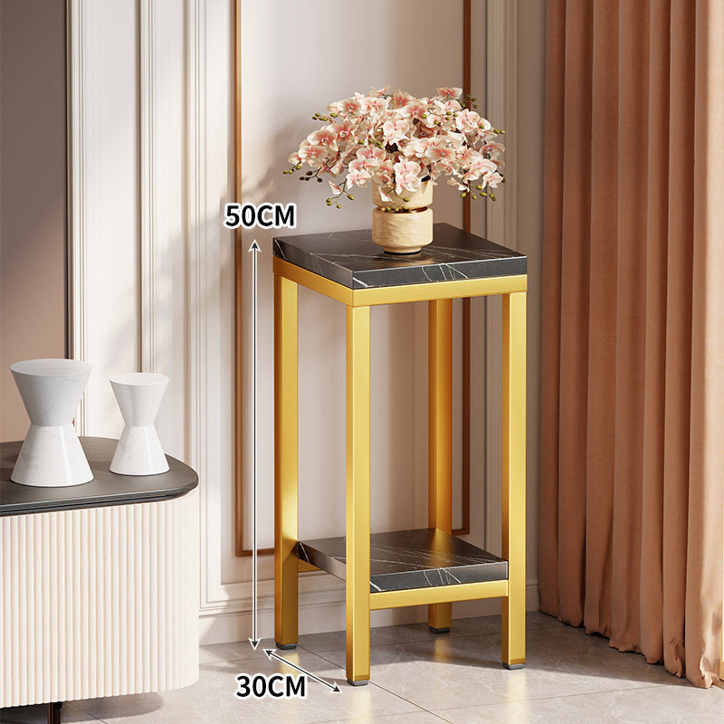 Tall Narrow Marble-Effect Plant Stand Side Table with Lower Shelf