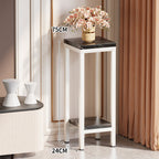 Tall Narrow Marble-Effect Plant Stand Side Table with Lower Shelf