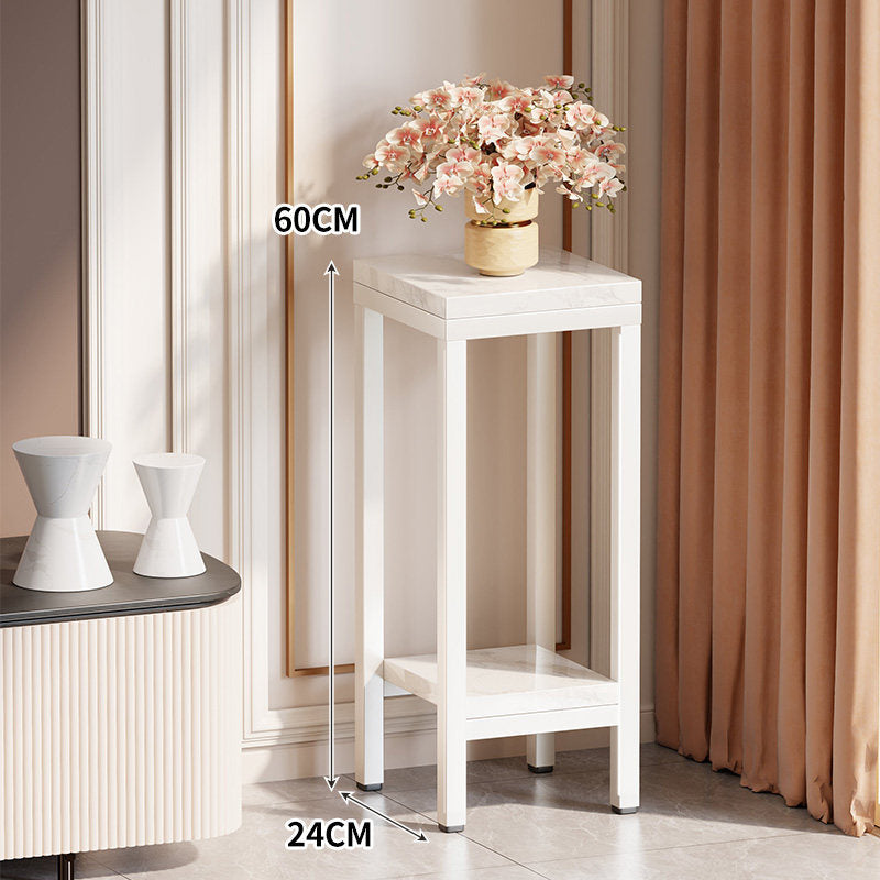 Tall Narrow Marble-Effect Plant Stand Side Table with Lower Shelf