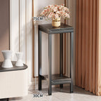 Tall Narrow Marble-Effect Plant Stand Side Table with Lower Shelf