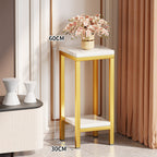 Tall Narrow Marble-Effect Plant Stand Side Table with Lower Shelf