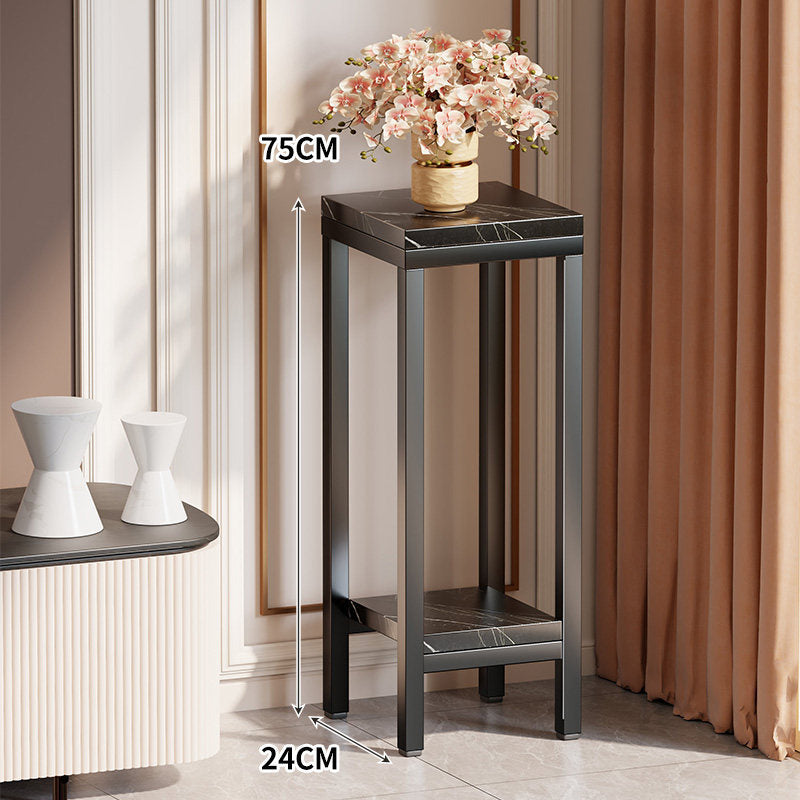 Tall Narrow Marble-Effect Plant Stand Side Table with Lower Shelf