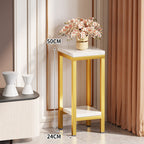 Tall Narrow Marble-Effect Plant Stand Side Table with Lower Shelf