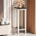 Tall Narrow Marble-Effect Plant Stand Side Table with Lower Shelf