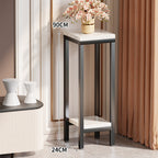 Tall Narrow Marble-Effect Plant Stand Side Table with Lower Shelf