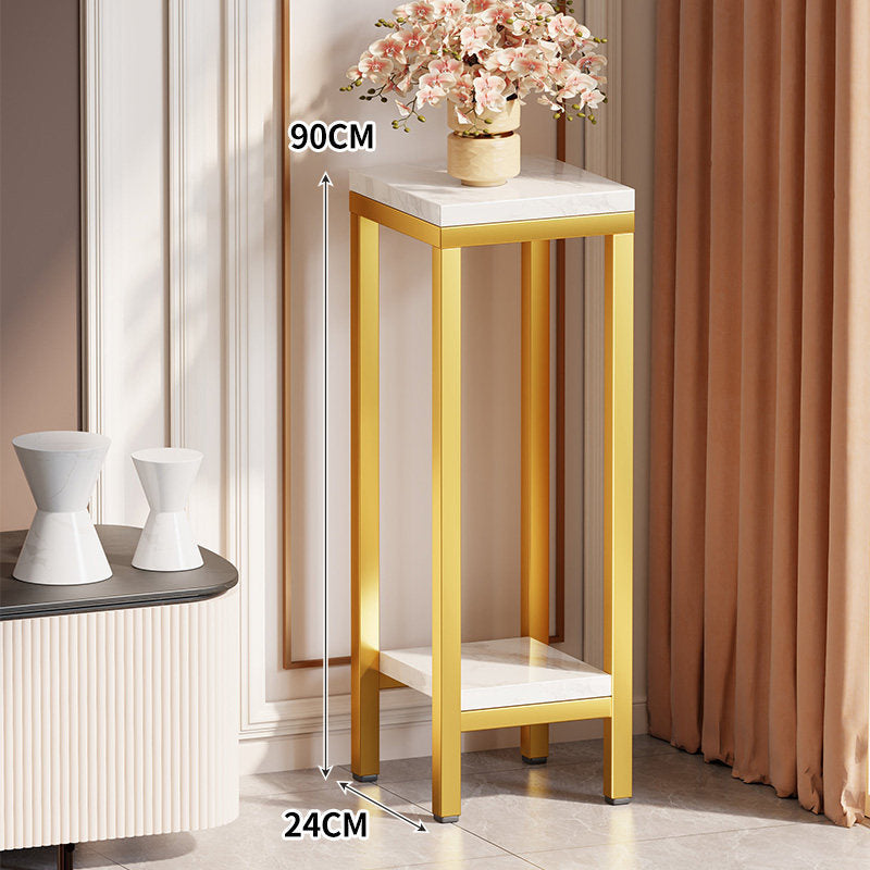 Tall Narrow Marble-Effect Plant Stand Side Table with Lower Shelf