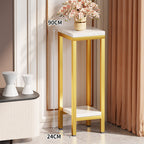 Tall Narrow Marble-Effect Plant Stand Side Table with Lower Shelf