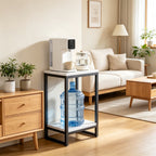 Tall Narrow Marble-Effect Plant Stand Side Table with Lower Shelf