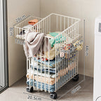 Tall Rolling Metal Laundry Basket with Vertical Slats and Swivel Casters